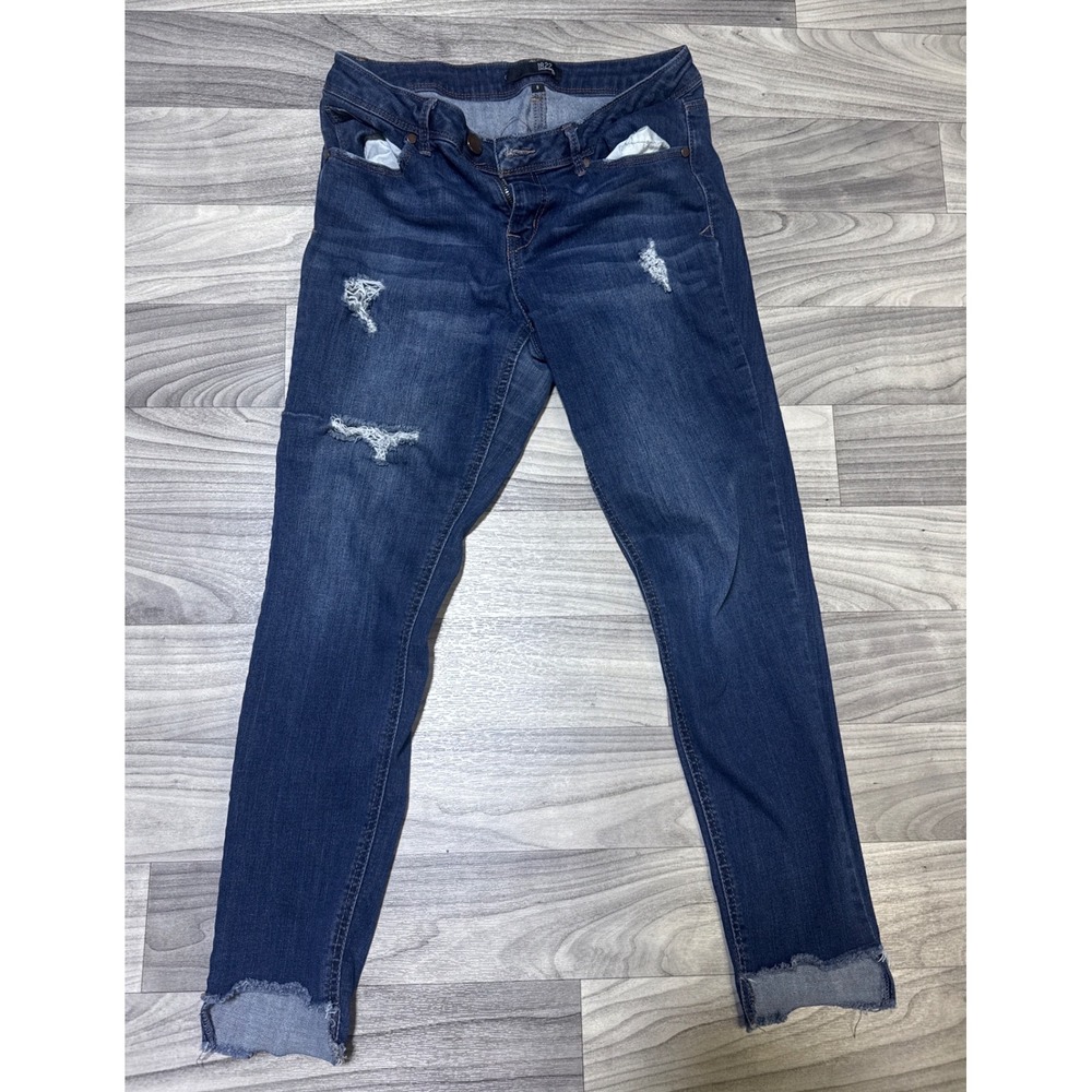1822 Denim Womens Dark Wash Distressed Skinny Jeans Step Frayed Hem Size 8
